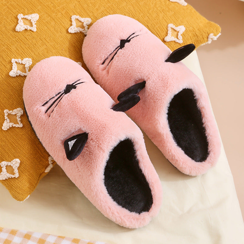 Winter New Coral Velvet Slippers Cartoon Cat Cotton Slippers Home Cotton Shoes Warm Slipper